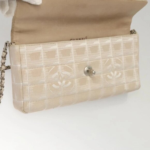 CHANEL New Travel line Choco Bar Chain Shoulder Bag Nylon Beige CC Auth 120002 - Picture 10 of 16